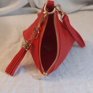 Elegant Red Leather Tassel Clutch